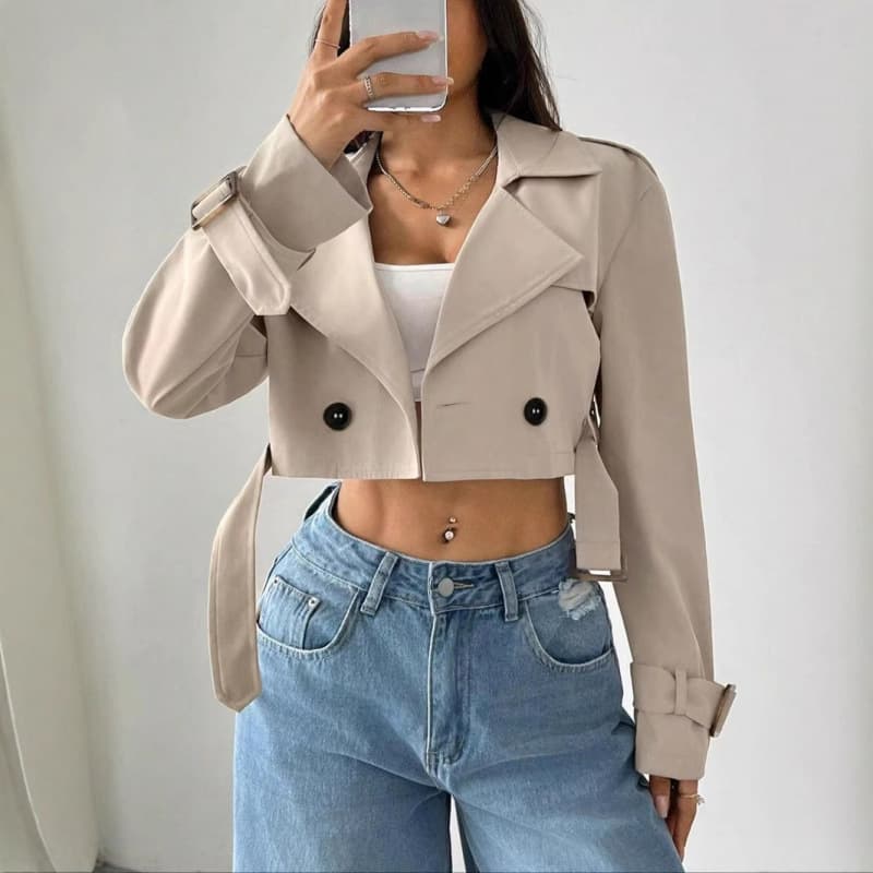 Women's Clothing Spring New Style With Belt Lapel Short Casual Windbreaker Jacket Elegant Style Women
