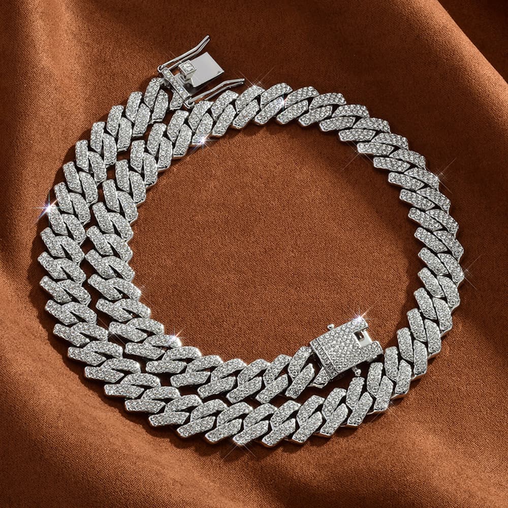 Men's Rock Style Diamond-Shaped 14mm Full Diamond Cuban Necklace Hip-Hop Trendy Jewelry Nationwide
