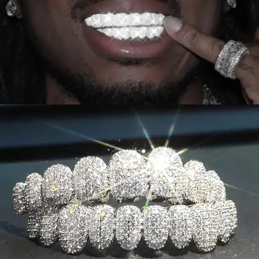 Christmas Hip Hop Braces Jewelry 14K Real Gold Electroplated Copper Zirconium Tooth Ornaments Exaggerated Rap Props Braces Accessories