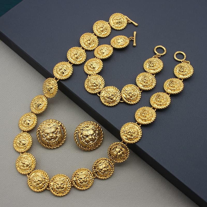 Women's Jewelry Ank classic lion set plain gold texture middle-aged cost-effective high-end antique jewelry 68 years of American re-engraving