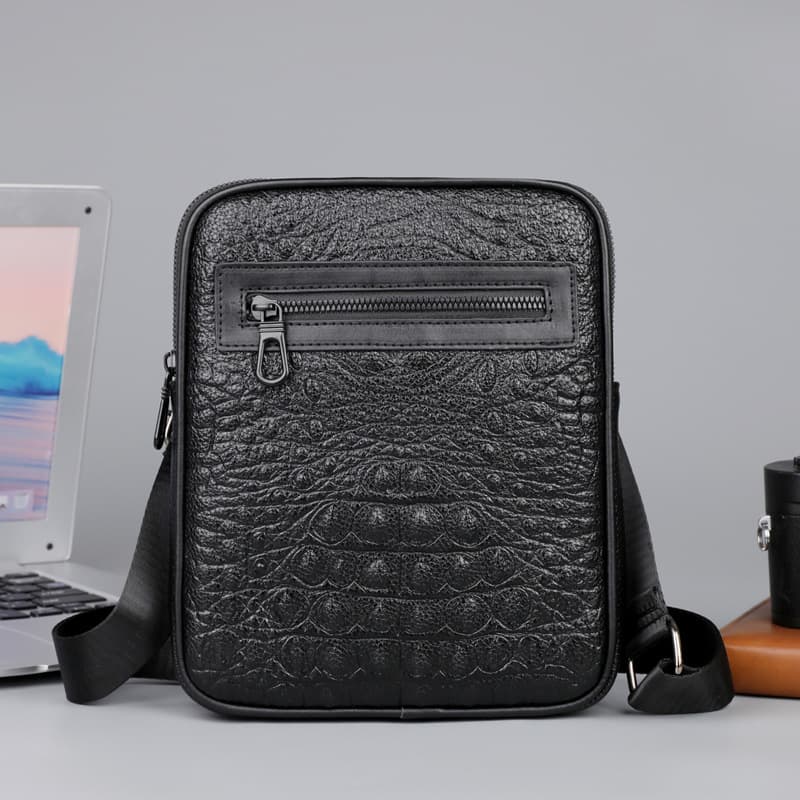 Executive Crocodile-Pattern Sling Bag – Sleek PU Leather Shoulder Bag For Business & Casual Use, Compact 8-Inch Laptop Compatible