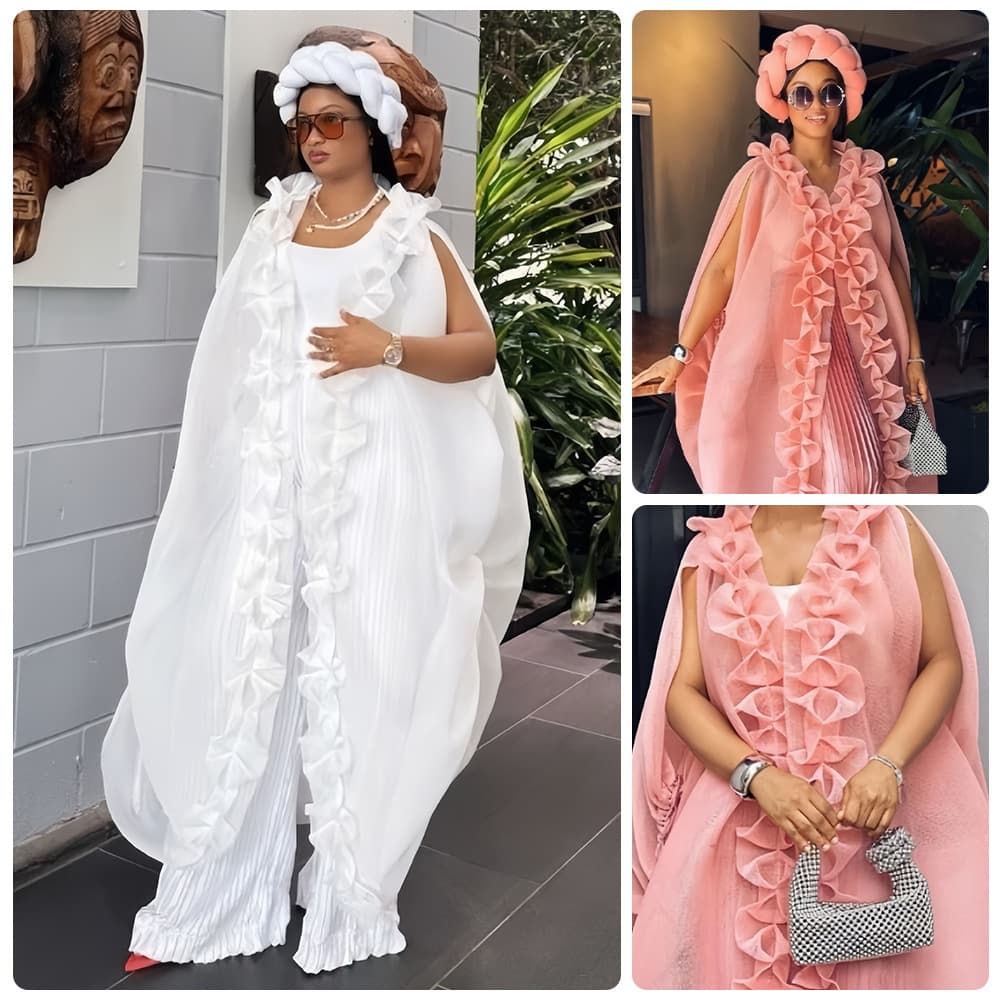 Elegant Boho Maxi Dress With Flowy Ruffles – Nigerian Party & Wedding Bazin Gown, A-Line Sleeveless Long Dress For Women