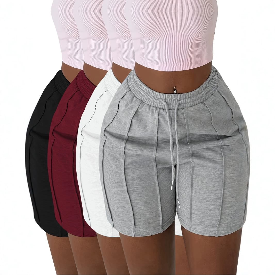 Women's Clothing Summer New Solid Color Pocket Drawstring Shorts