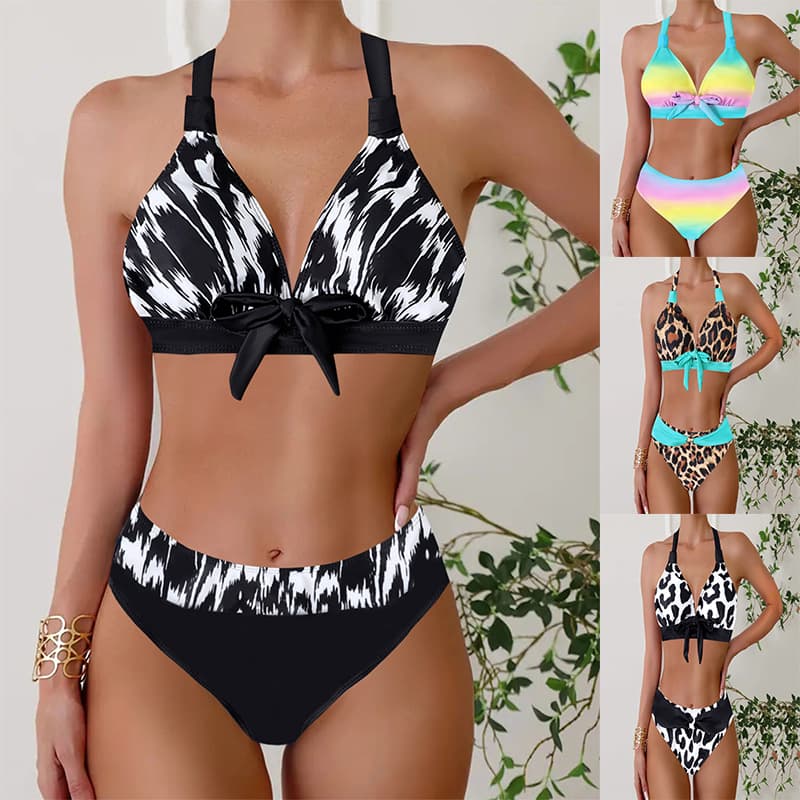 Women's Clothing New Colorful Printed Swimsuit Triangle Bikini Set Plus Size Two Piece Polyester Spring Autumn Summer Winter