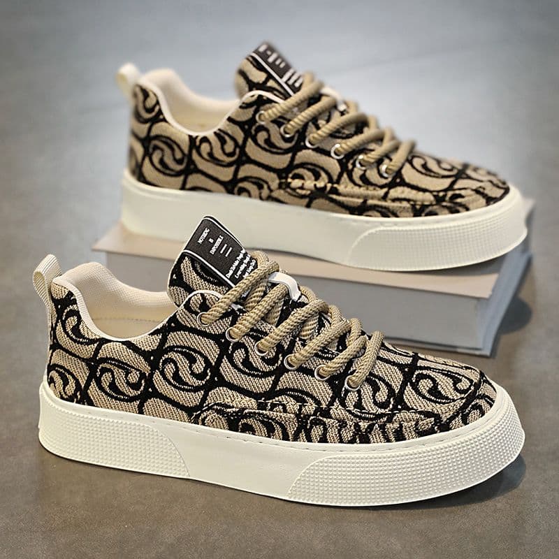 Canvas Summer 2024 New Niche Low Top Printed Board Men Thick Sole Sports Casual Fashion Shoes
