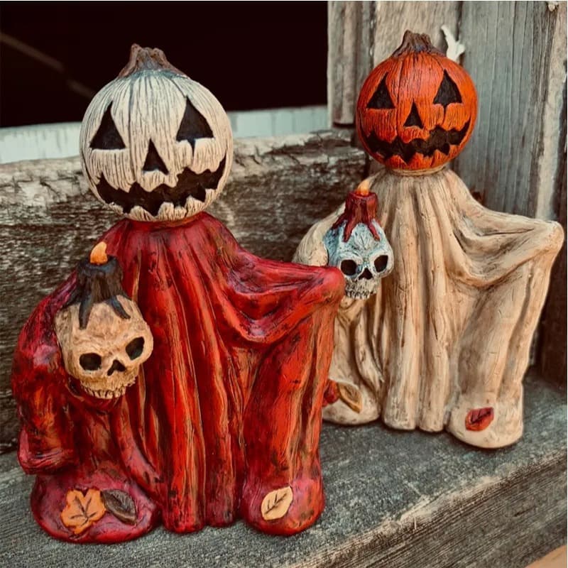 Resin Pumpkin Head Wizard Statue - Halloween Cloak Home Entrance Tabletop Decor Hot Selling Item