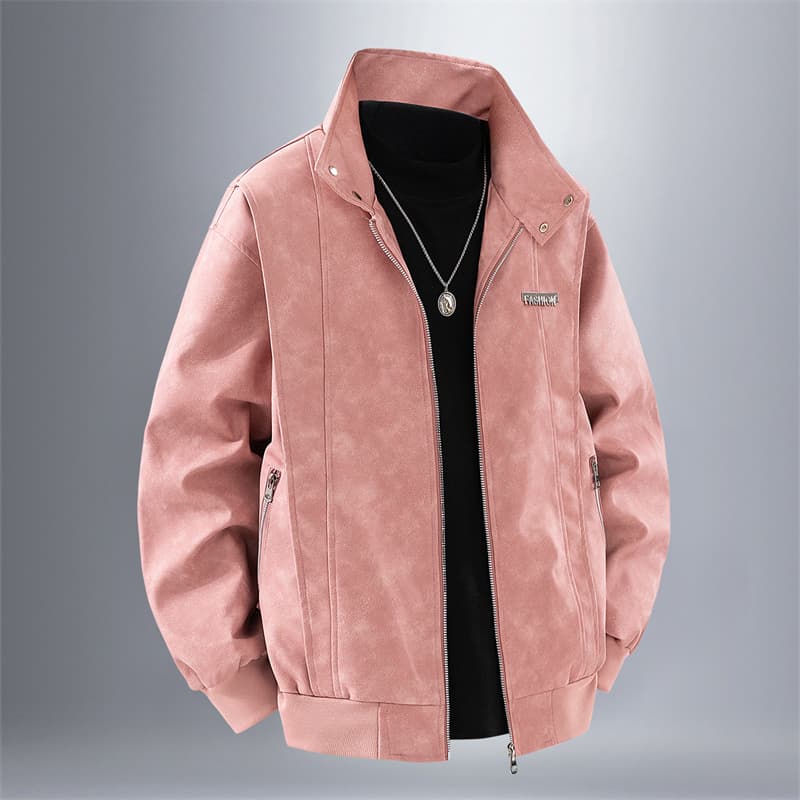 Men's American Motorcycle Clothing Simple Stand-Up Collar Leather Jacket