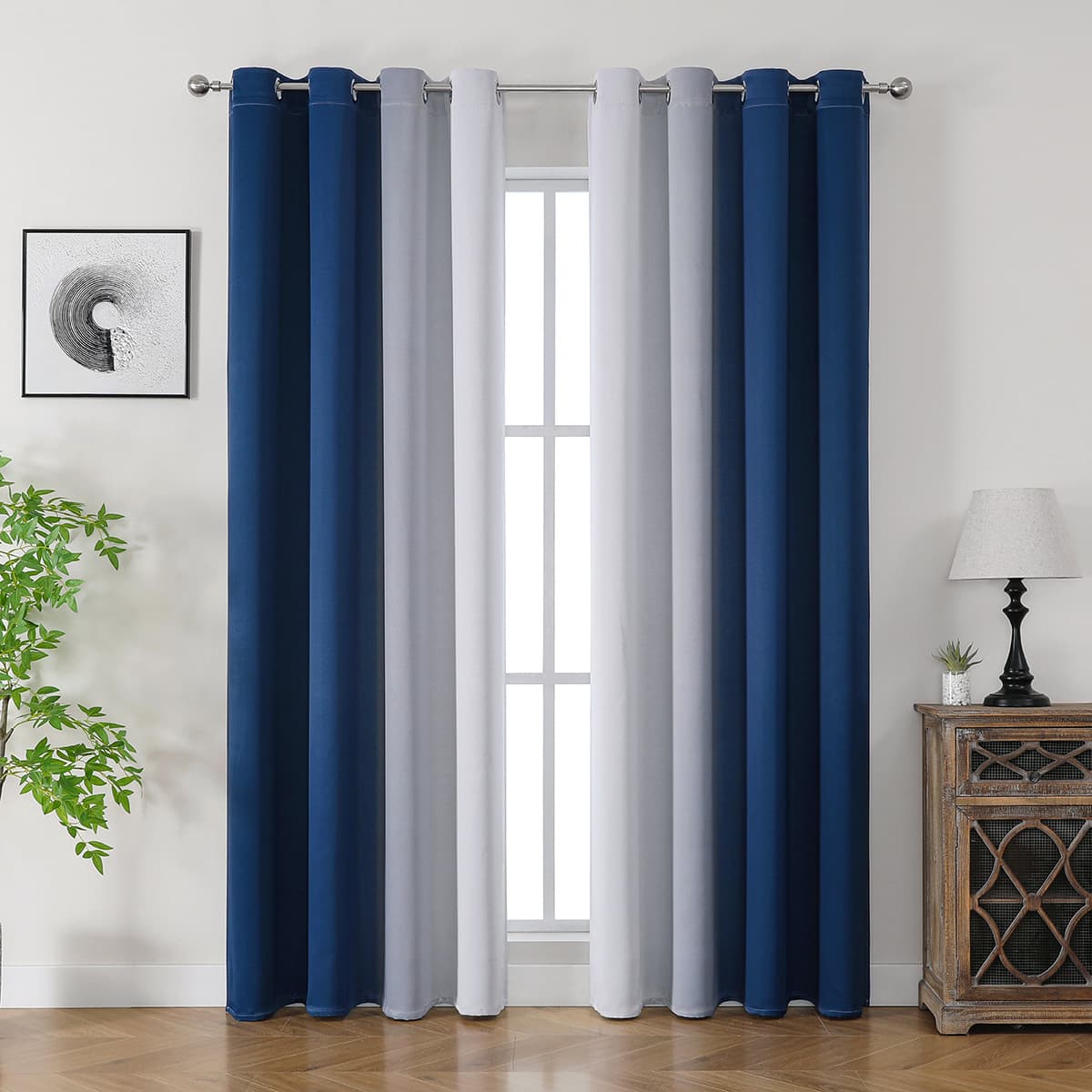High-Density Gradient Printed Blackout Curtains - 100% Room Darkening Thermal Insulated Drapes 84x96 Inch Noise Reducing Wrinkle-Free