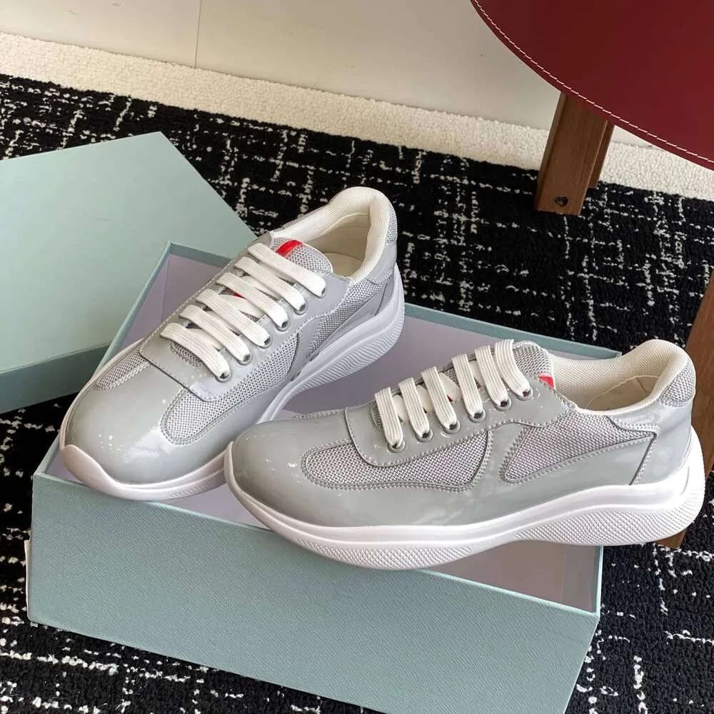 Baskets décontractées en cuir verni et respirant en maille véritable Americas Cup pour hommes et femmes de marque P