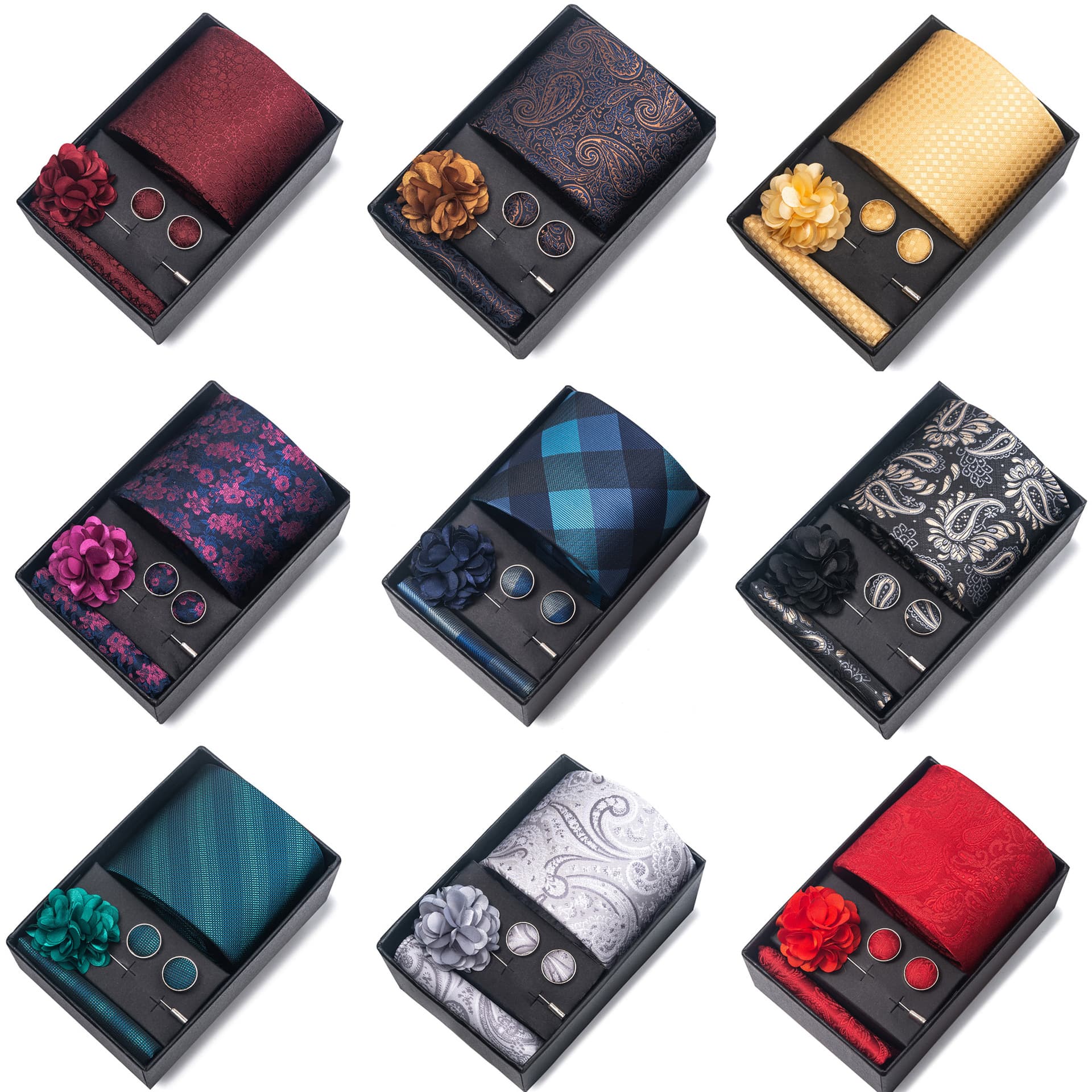 Men's Ties & Handkerchiefs tie groom festive burgundy tie men's suit cufflinks corsage accessories set box