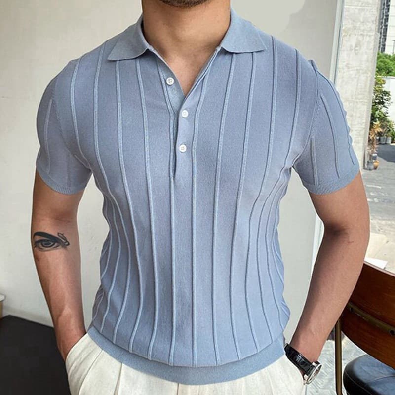 Men's Clothing Solid Color Knitted Sweater Lapel Short Sleeve Business Polo Shirt Men