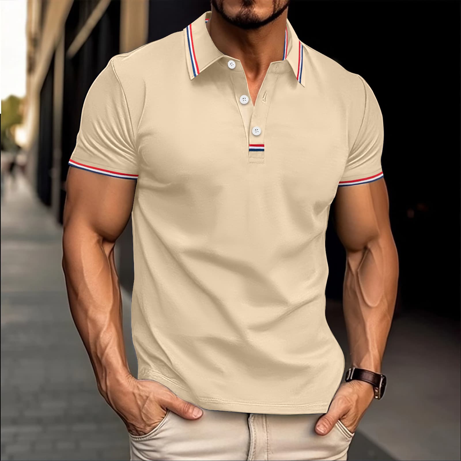 2024 New Men's Casual POLO Shirt With A Lapel, Placket, Pull Tab Button, Versatile T-shirt Top