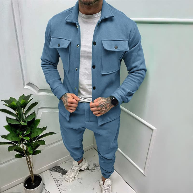 ​Men's Suede Jacket & Pants Set Slim Fit Two-Piece Outfit Winter Casual Suit For Men​