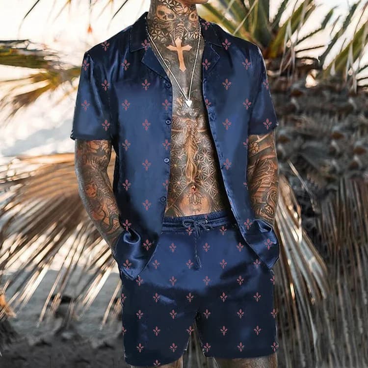 Men's Clothing source factory summer wear 3D digital printing quality men's short-sleeved loose shirt suit beach vacation style