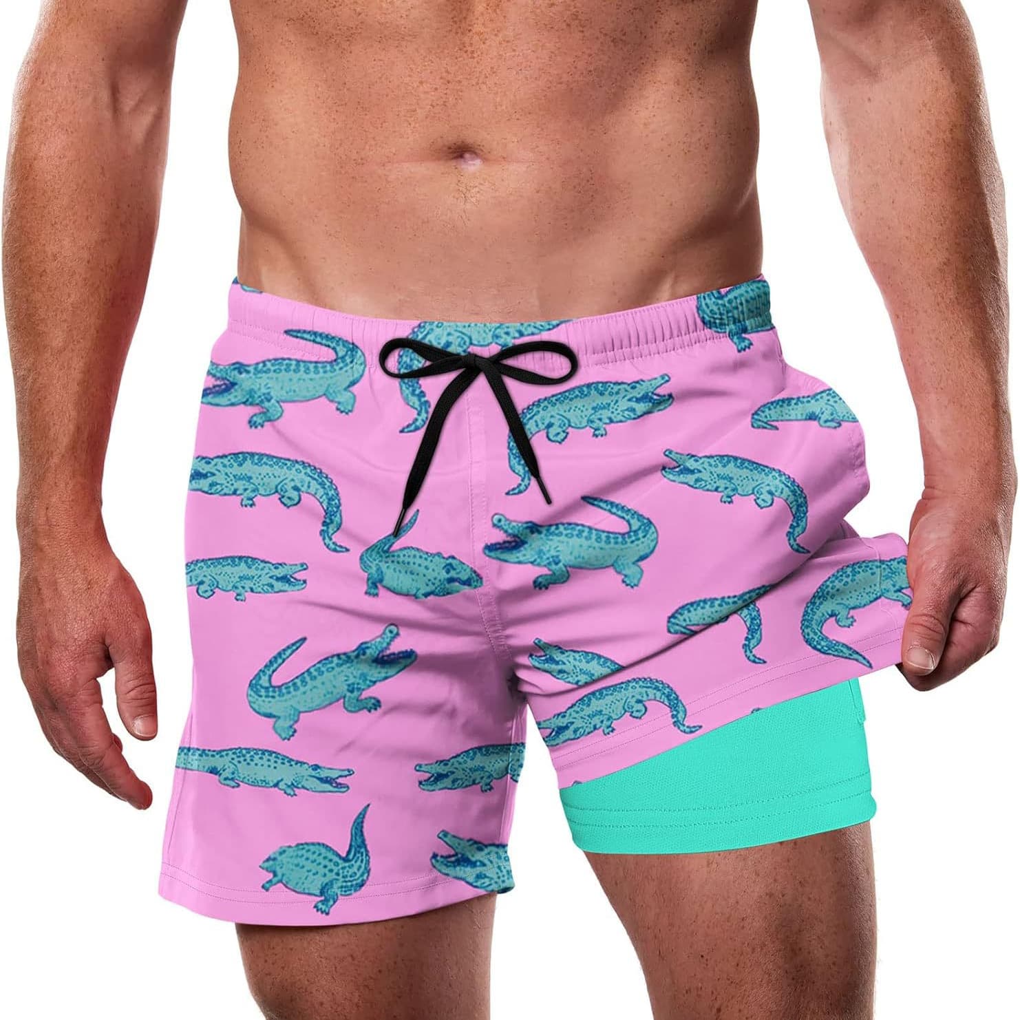 Men's Clothing Boutique 3d Digital Printing Flat Cloth Men's Swimming Trunks With Compression Lining Double Layer Beach Shorts