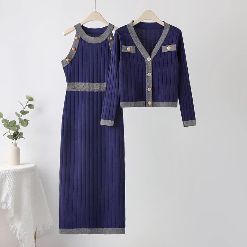 Women's Clothing temperament lady high waist fashion two piece sweater dress 2024 spring new knitted sweater vest dress