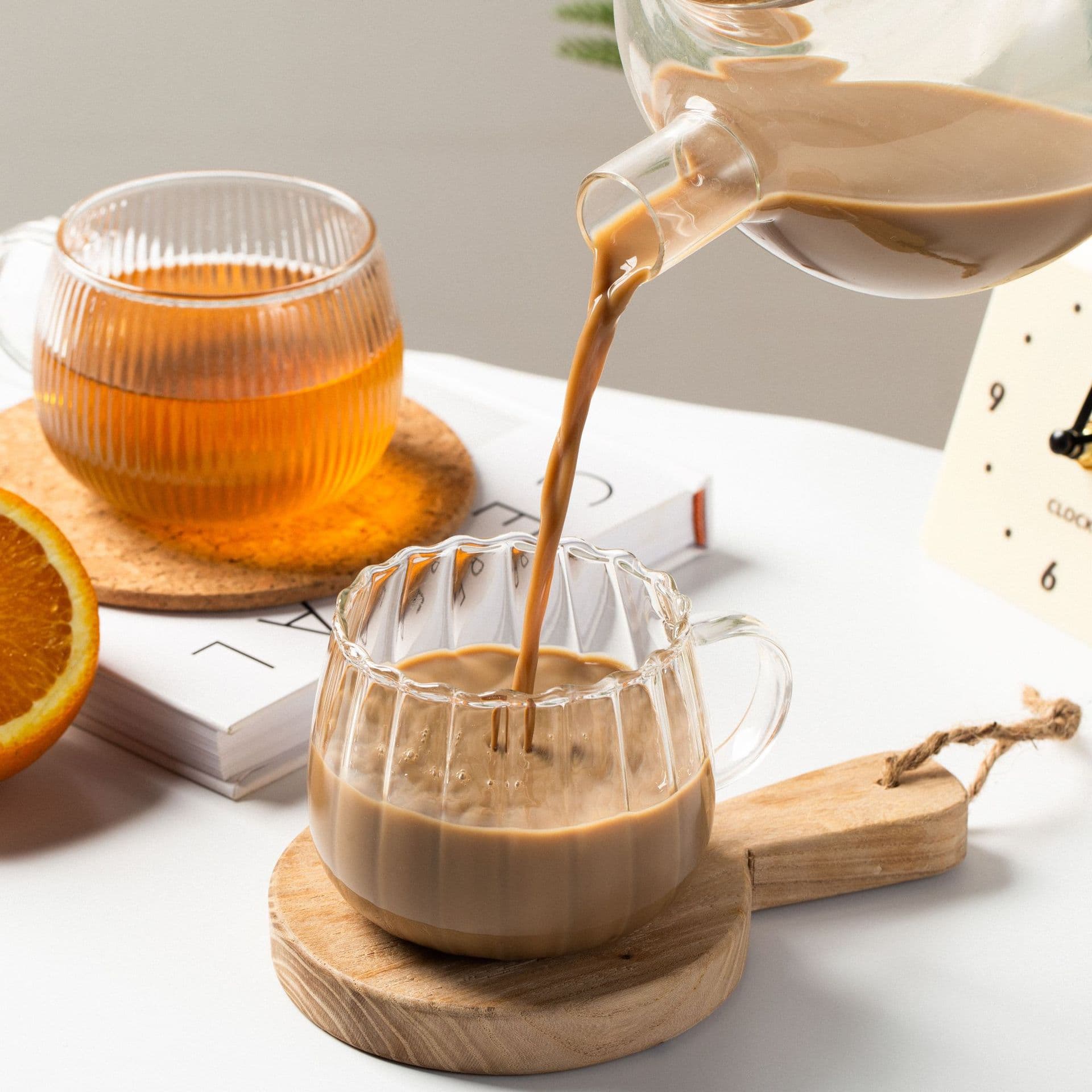 Tasse à café moderne en verre résistant à la chaleur avec anse – Motif citrouille d'inspiration japonaise, idéale pour la maison, le bureau et les cadeaux