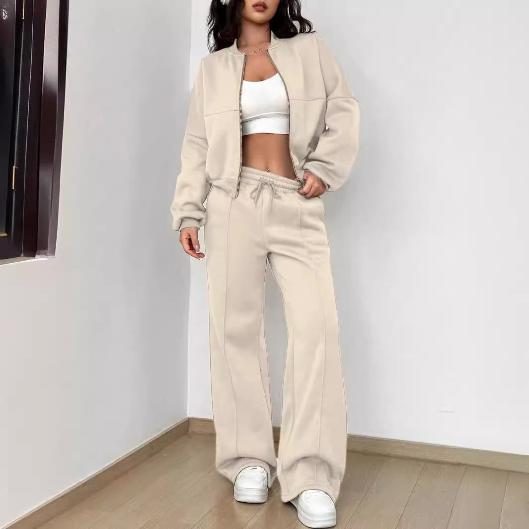 Women's Clothing Casual Zip-Up Hoodie & Pants Set - Trendy Streetwear Two-Piece Outfit For