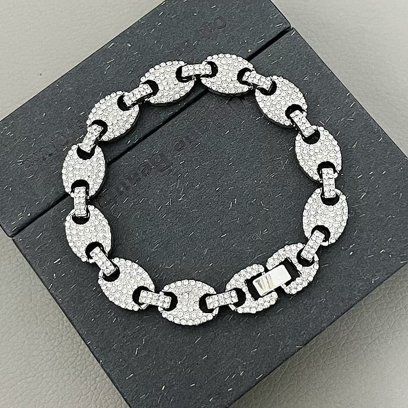Hip Hop Hiphop Full Diamond Solid Pig Nose Full Diamond Bracelet Trend Men And Women Accessories Cuban Chain