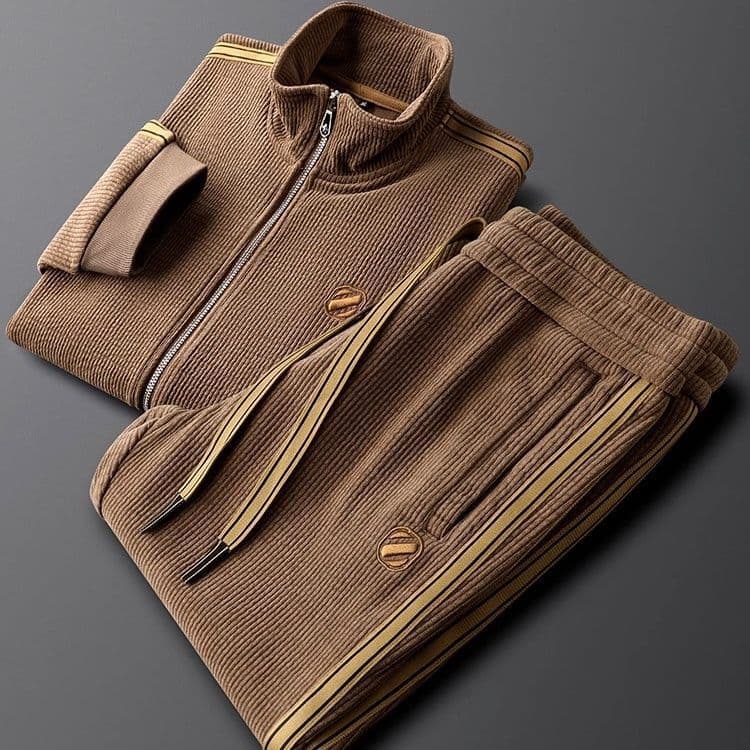 Men's Clothing Light Luxury Autumn And Winter Warm Solid Color Leisure Sports Suit Slim Fit Jacket Men's Straight Striped Two Piece Suit