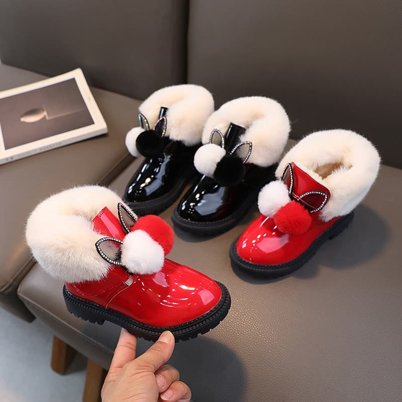 Girls' snow winter new Korean version children's short with thick velvet and large insulation cotton boots anti slip