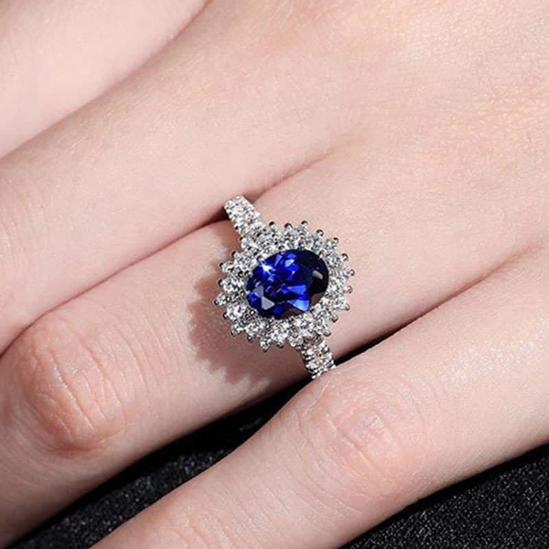 Trendy Fashion Engagement High-end Oval Blue Zircon Diamond New Ring