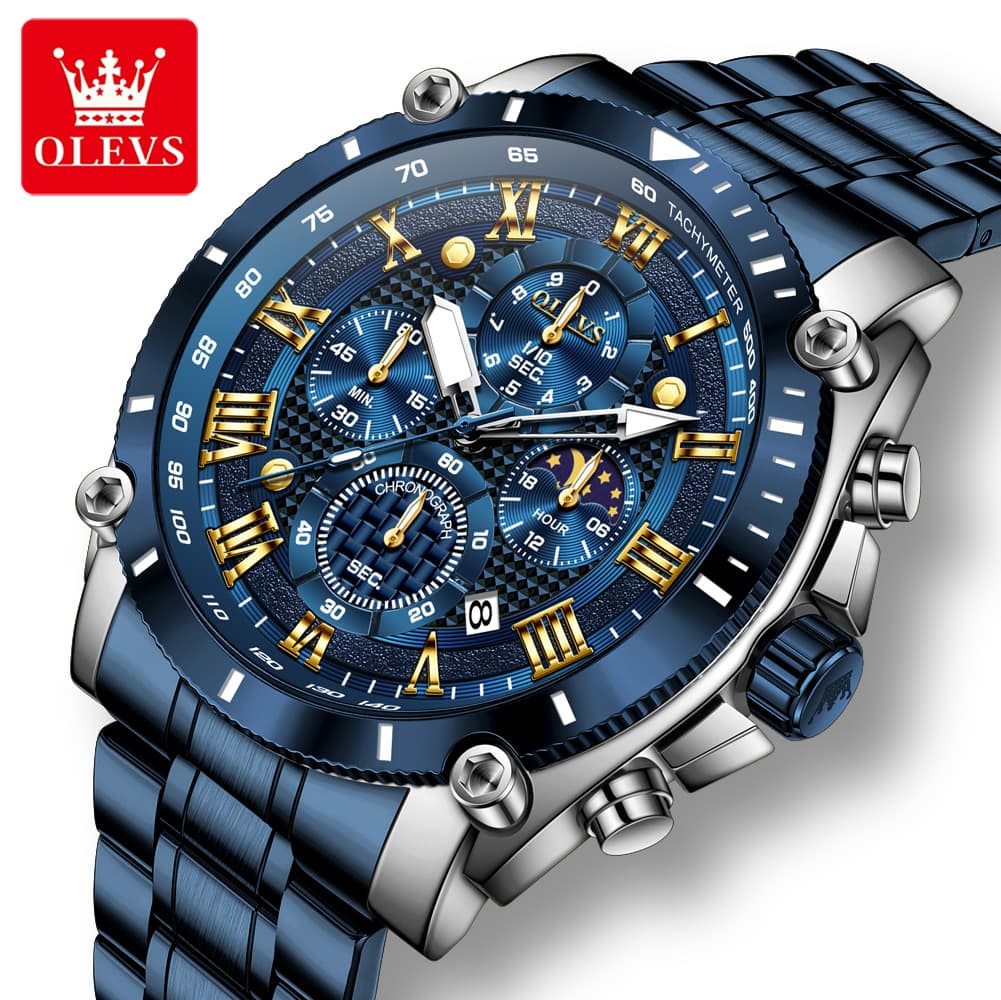 New Man Watch Moon Phase Chronograph Waterproof Luminous Multi-functional Original Luxury Brand Quartz Men's Watches 3689