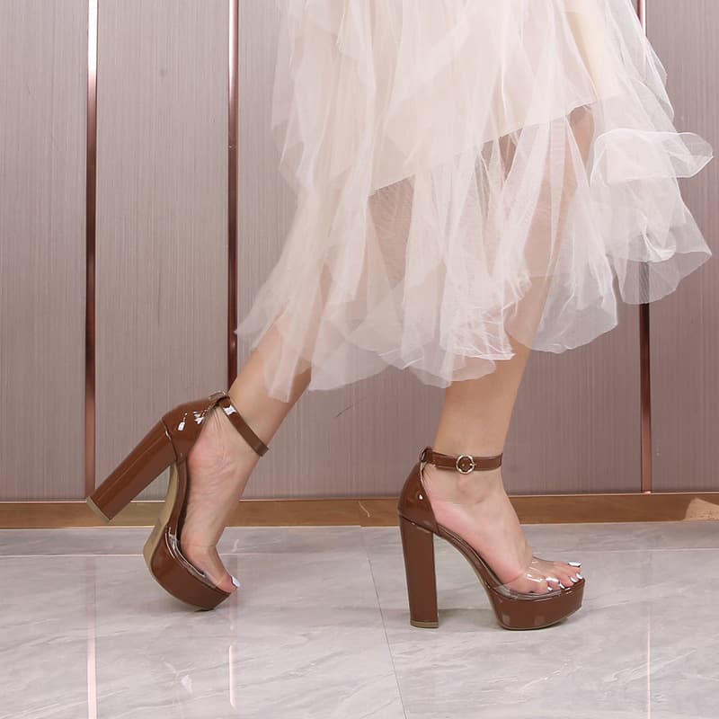 2025 New Large Round Toe Transparent Belt Waterproof Platform High Heels For Women's One Line Wrapped Thick Heel Sandals