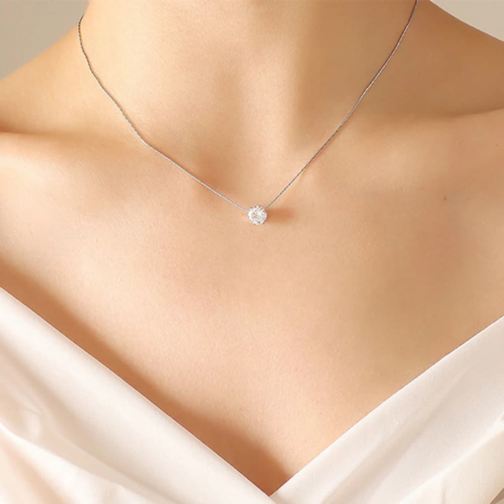 Fashion Stainless Steel Shiny Clear Zircon Necklace for Women Minimalist Choker Neck Chains Fashion Delicate Jewelry Gift