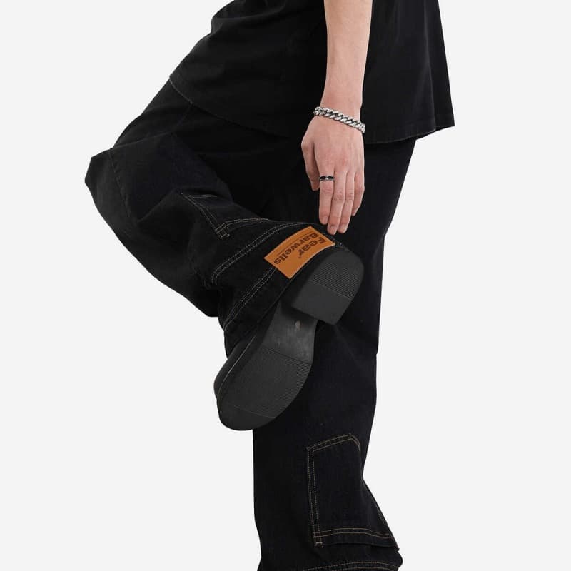 Men's Clothing New American Retro Washed Inverted Jeans Men And Women Loose Wide-leg Straight Pants Niche Design Pants Trend
