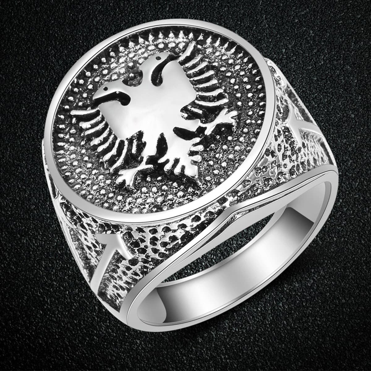 New Cross-Border Albanian Flag Logo Double-Headed Eagle Men's Vintage Party Ring