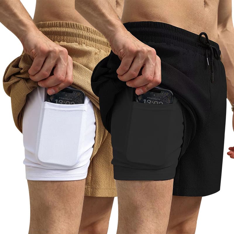 24 Summer Casual Sports Men's Three-Quarter Quick-Dry Lined Double-Layer Woven Shorts Two-Pack