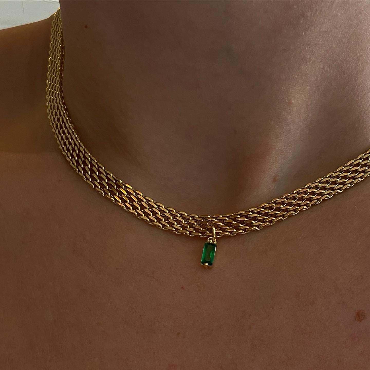 Women's Jewelry Gold Plated Green Zircon Braided Clavicle Necklace Choker