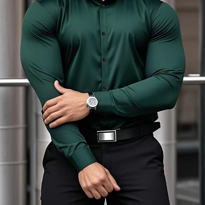 Men's Slim-Fit Long Sleeve Dress Shirt – Premium Cotton Blend Business Casual Shirt (6 Classic Colors) – Breathable & Wrinkle-Resistant