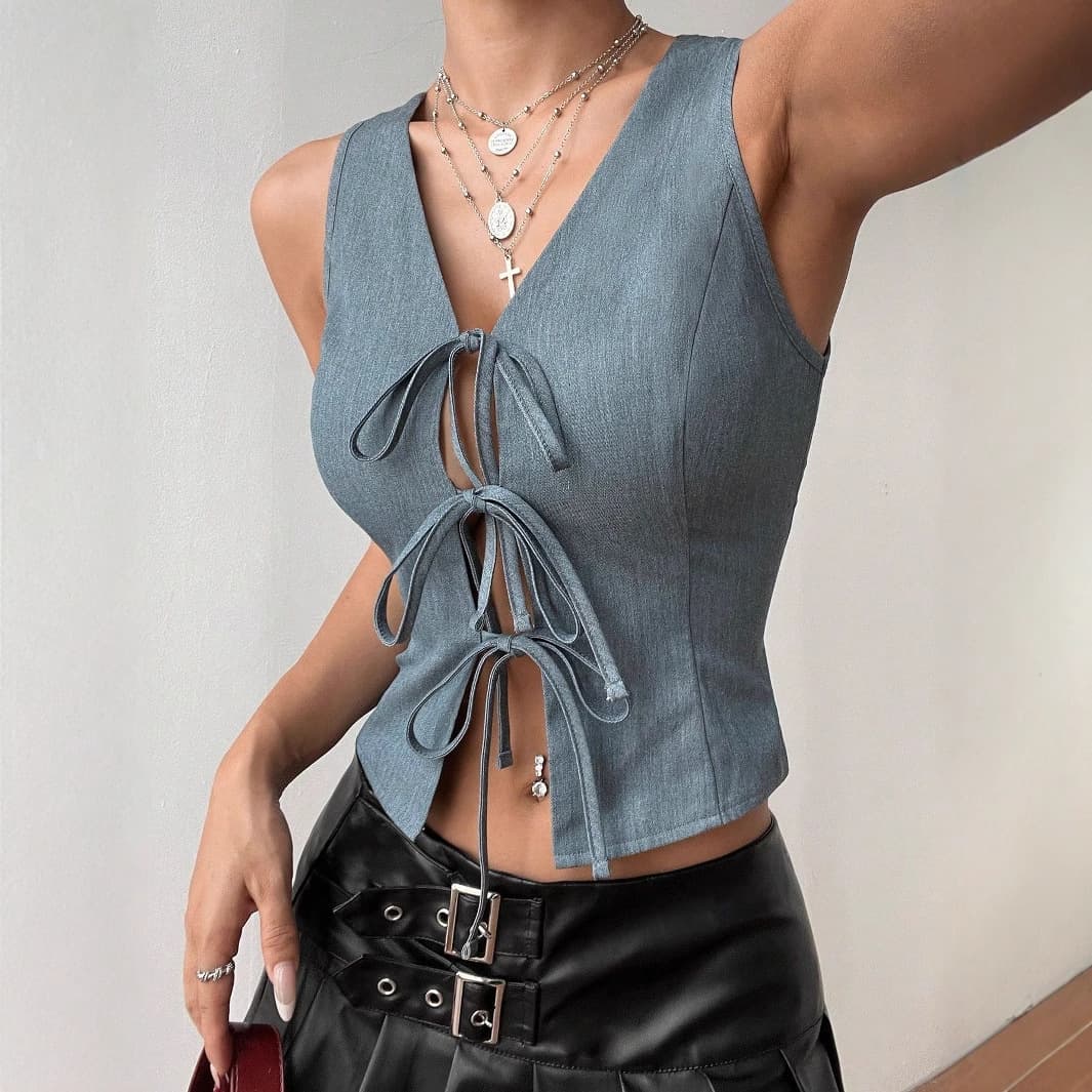 Women's Clothing New Lace Up Slim Fashion Top