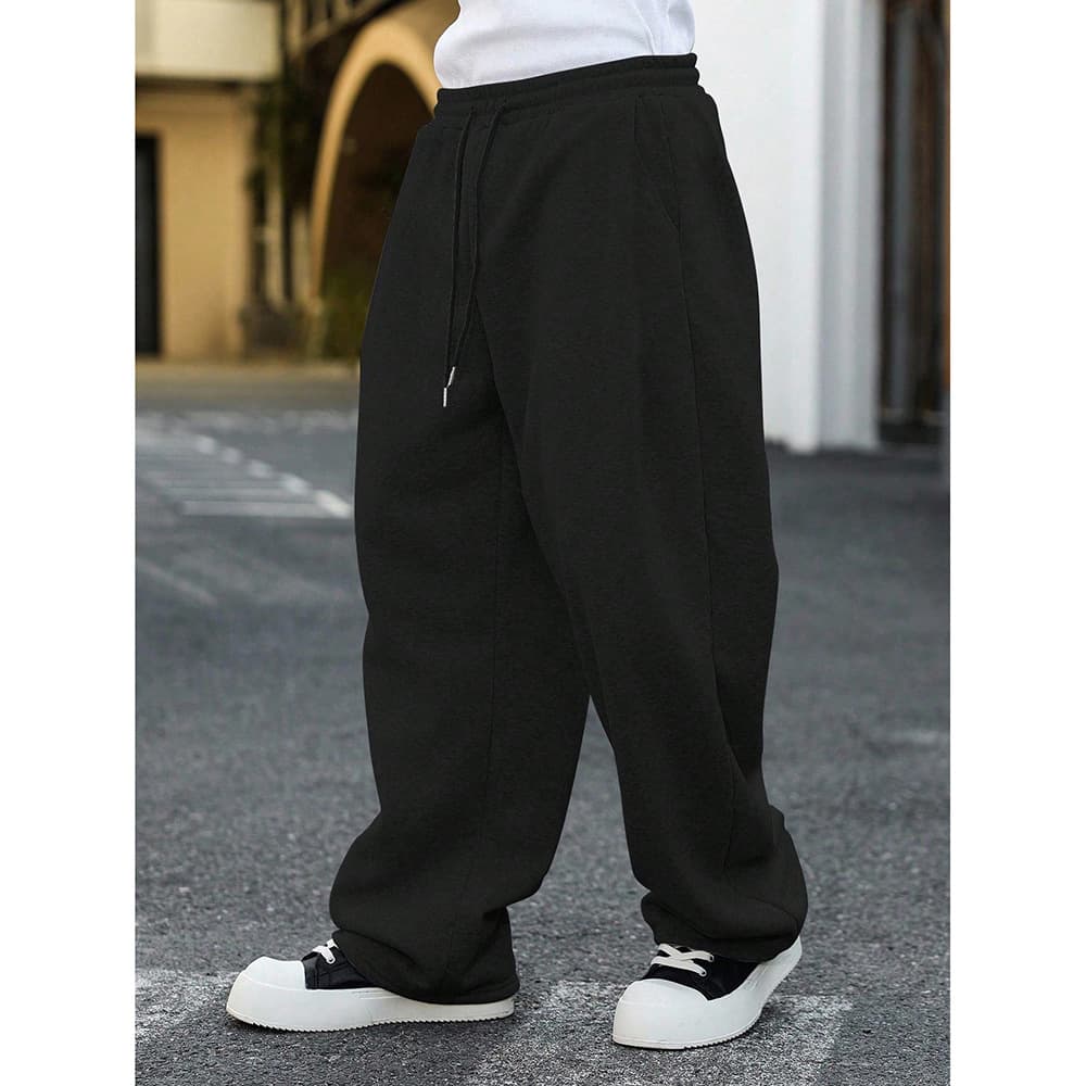 Pantalon de survêtement coupe droite pour homme – Coupe large décontractée avec cordon de serrage (noir/gris/rose, S-XXXL, lavable en machine)