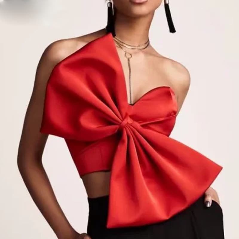 Women's Clothing Bow tie chest strapless all match short top shirt for women Women Tops