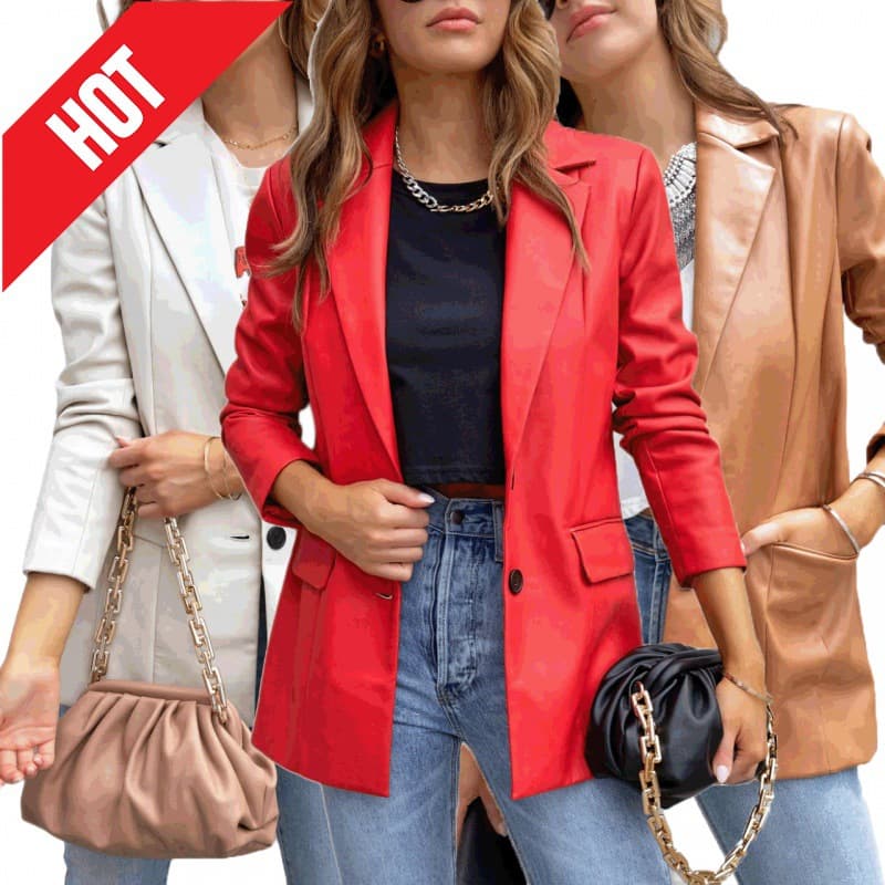 Women's Clothing Street Style Pure Color Casual Fashion Three color Leather Jacket