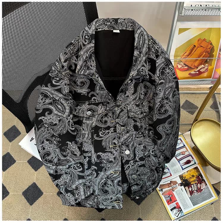 Men's Clothing Printed Denim Jacket Men's Spring And Autumn Retro All Match Tops High Street Retro Fashion Brand Jacket