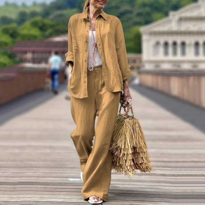 Women’s Clothing Spring New Fashion Casual Cotton Solid Color Long Sleeved Shirt Trousers Suit Women