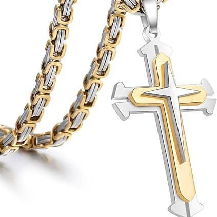 Men's Stainless Steel Cross Pendant Necklace - Durable Titanium Steel Chain With Layered Cross Design - Hypoallergenic & Tarnish-Free Jewelry