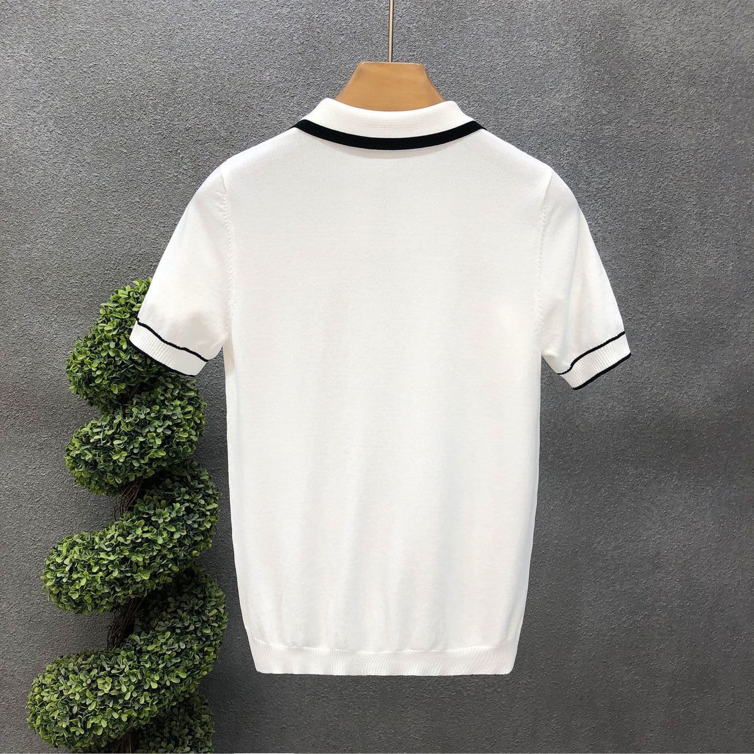 Men's Clothing contrast color ice silk short sleeved Polo shirt men's summer new style light mature style half zipper lapel sweater