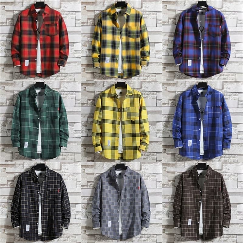 Men's Clothing Plaid Shirt Men's Long Sleeve Autumn Shirt Jacket Men's Summer Clothes Trendy Slim Casual Shirt
