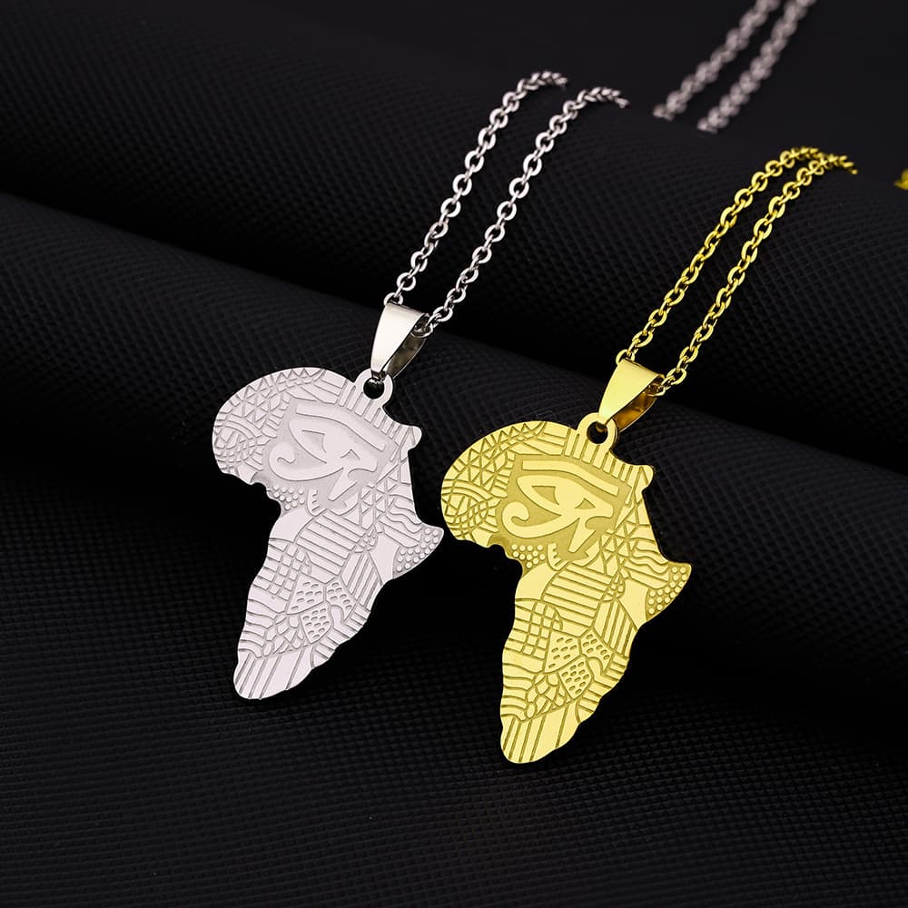 hot sale Africa map Sahara eye necklace vintage men's and women's stainless steel pendant accessories