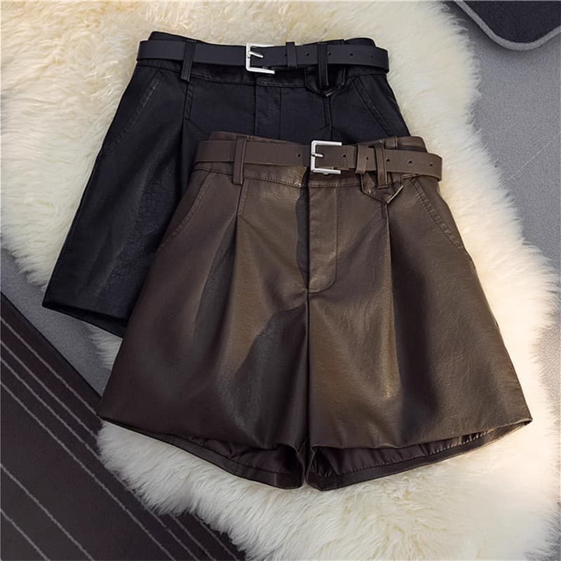 2025s PU Leather For Women Petite 2025 Autumn Winter Veratile High Wait Slimming A-Line Wide Leg Looe Outer Wear Boot