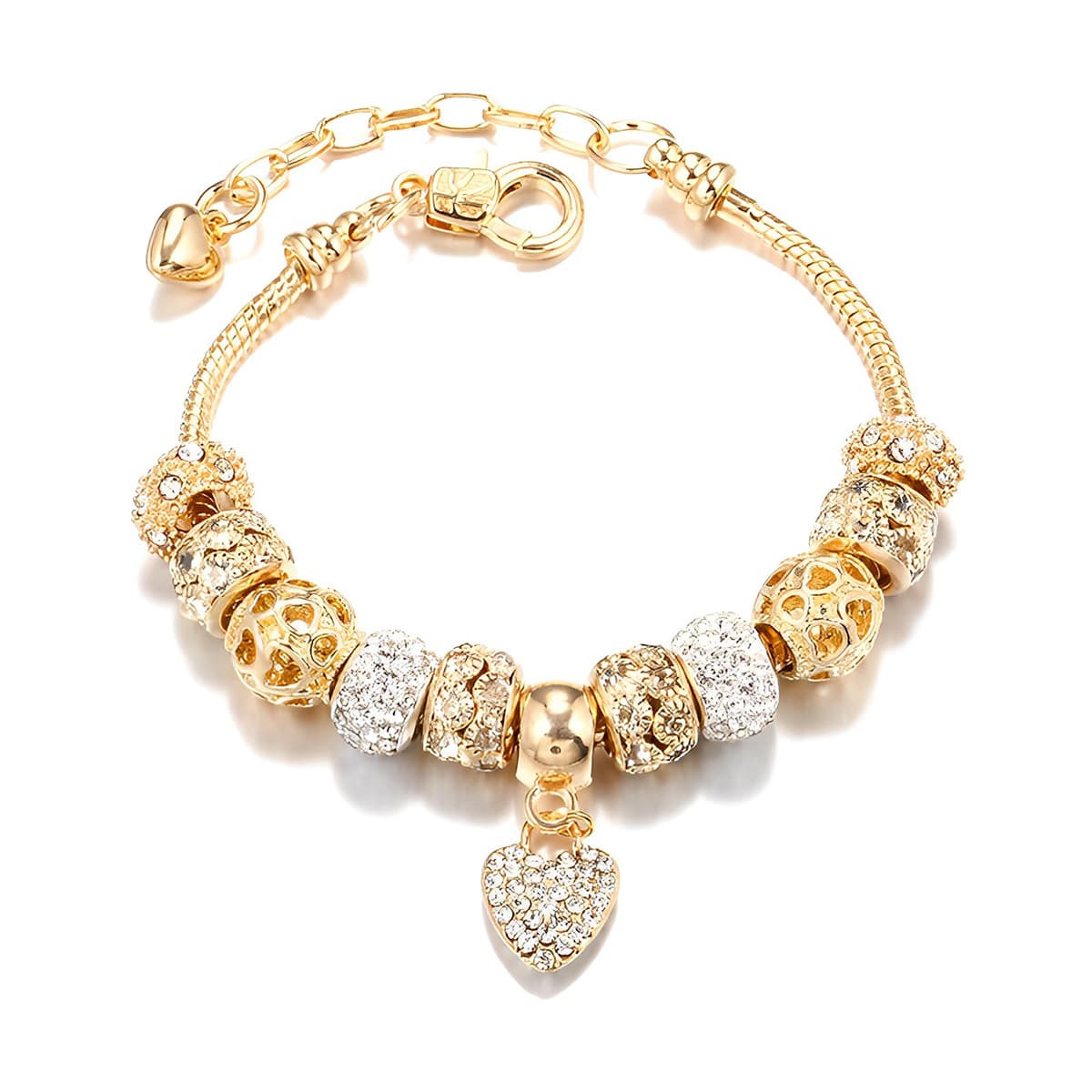 Pan's DIY Large Hole Bead Bracelet Girlfriends' Jewelry Gold Heart LOVE Beaded Gift Bestseller