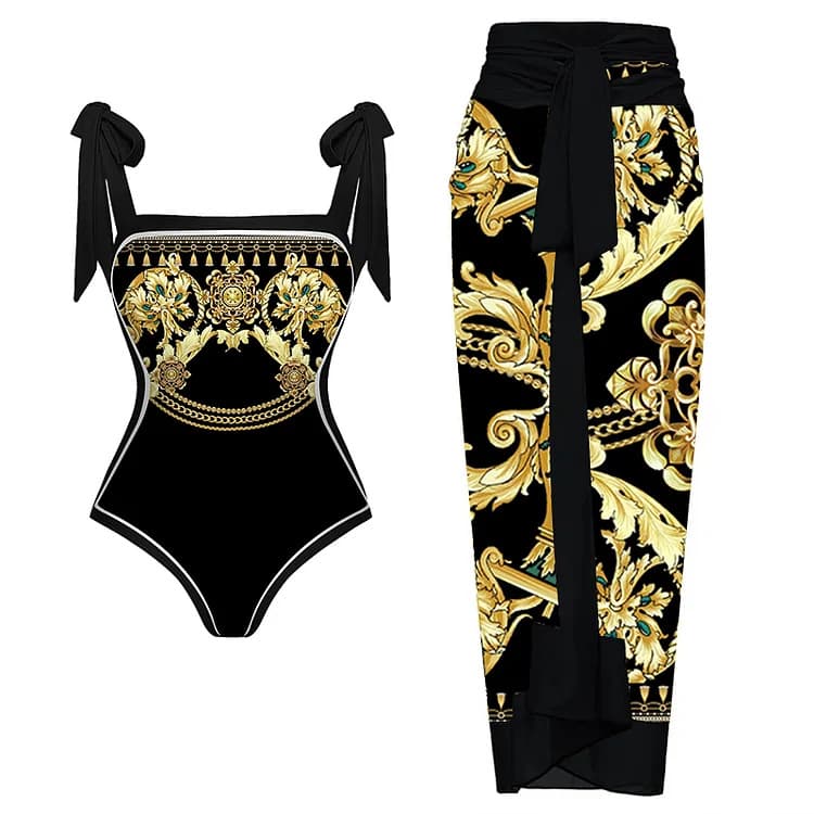 new double-sided retro printed one-piece swimsuit