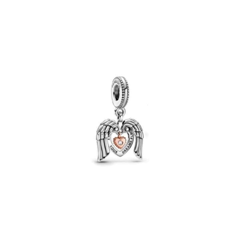 Panjia Dora S925 Sterling Silver Full Diamond Fortune Pendant Angel Wings New Year Style Rose DIY Accessories Beads