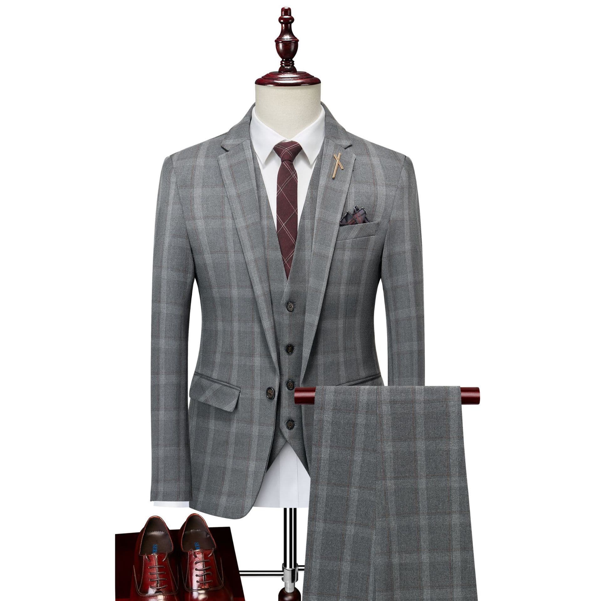 Men's clothing Plaid Three-piece Suit Suit Men's Casual Suit Groom's Groomsmen's Dress