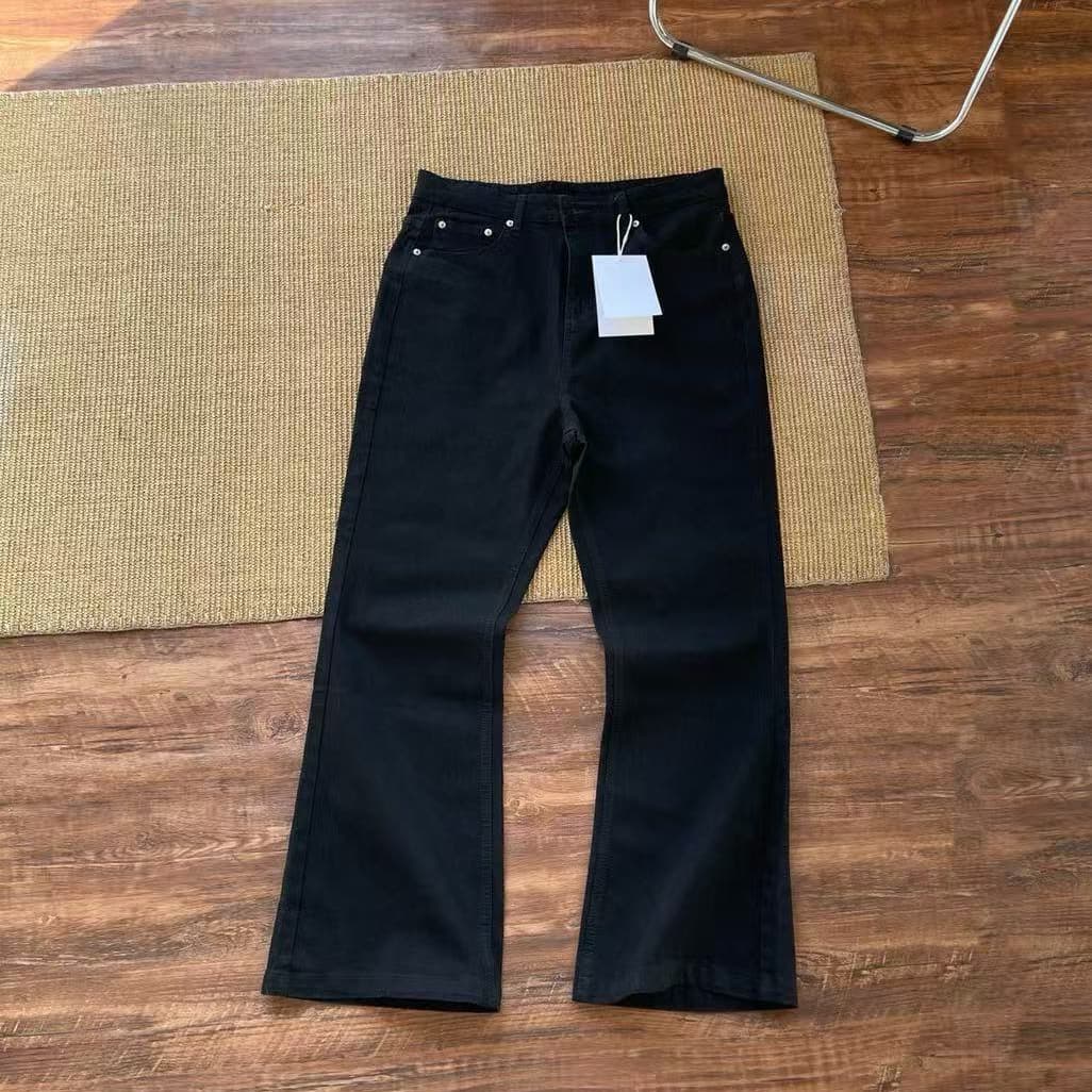 Men's Black Straight Bootcut Jeans High Street Vintage Clean Fit Slim Stretch Denim Pants